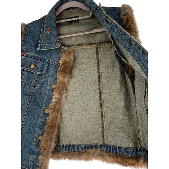Sisters S Denim Fur Trim Vest Southwest  Embellishments RF10610 EUC - Picture 5 of 8